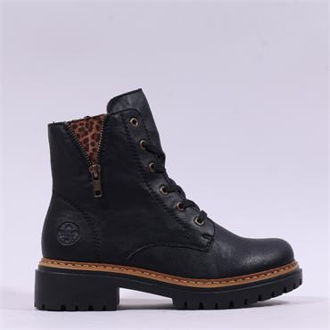 Rieker Laced Biker Boot - Black